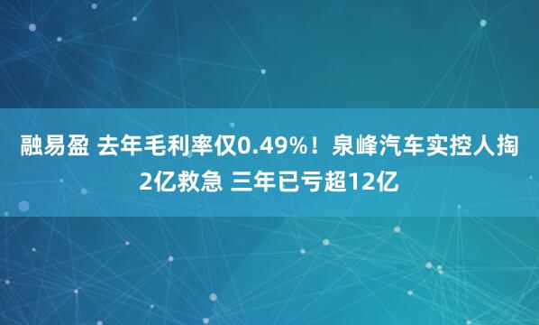 融易盈 去年毛利率仅0.49%!泉峰汽车实控人掏2亿救急 三年已亏超12亿
