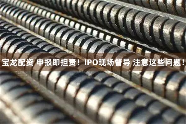 宝龙配资 申报即担责！IPO现场督导 注意这些问题！